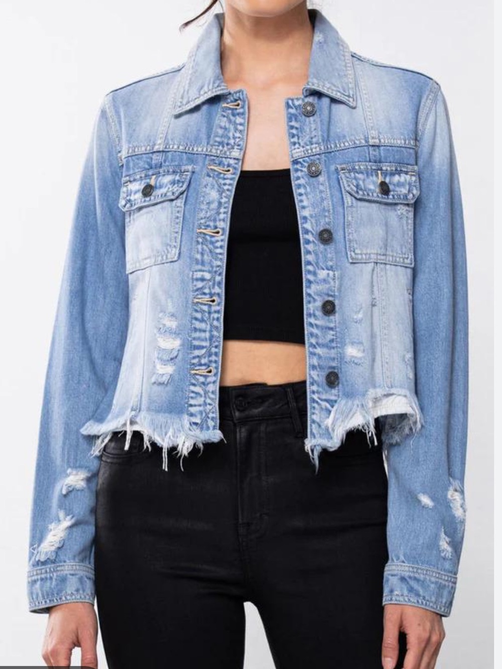 Madden NYC cropped denim jacket distressed, frayed hem Size XL